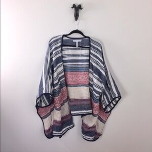 BCBGeneration Striped Poncho Open Front Cardigan One Size